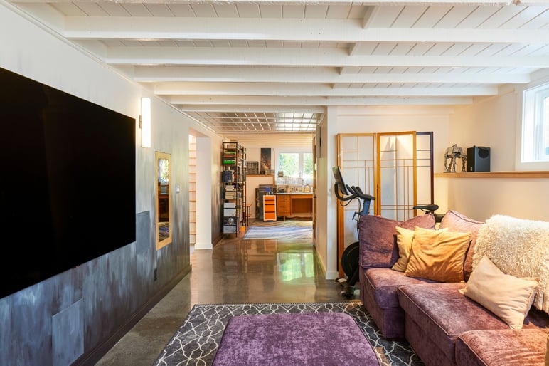 Basement renovation in seattle seating area and office area