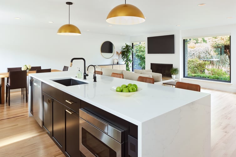 Open kitchen and living room in Seattle area remodel 