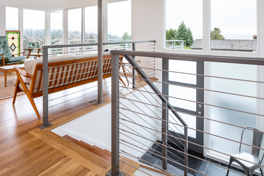 split level seattle home remodel with modern railing and hardwood floors split level seattle home remodel with modern railing and hardwood floors